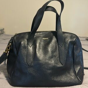 Fossil Sydney black cow hide satchel.